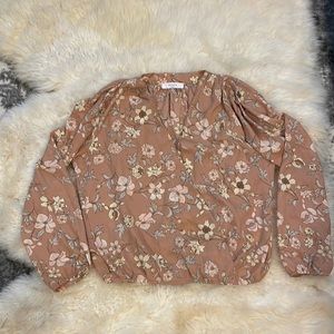 Dusty Pink Floral Wrap-Style Blouse size Medium